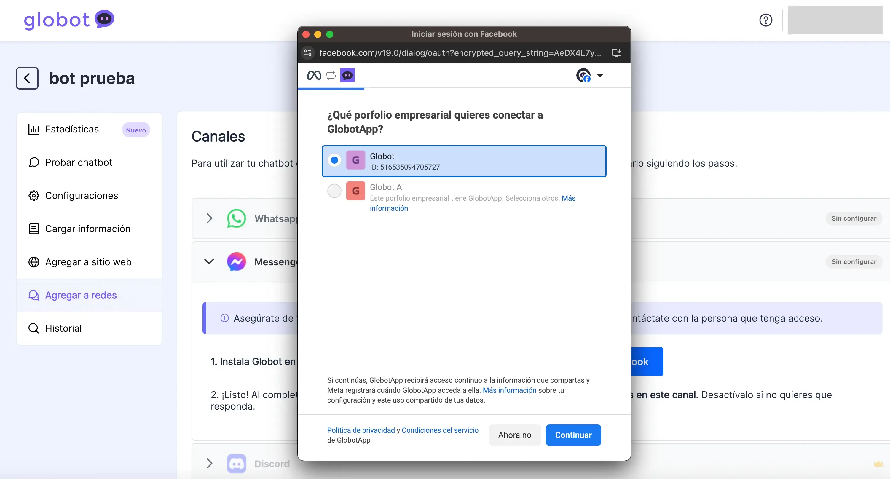 Conexión con Facebook