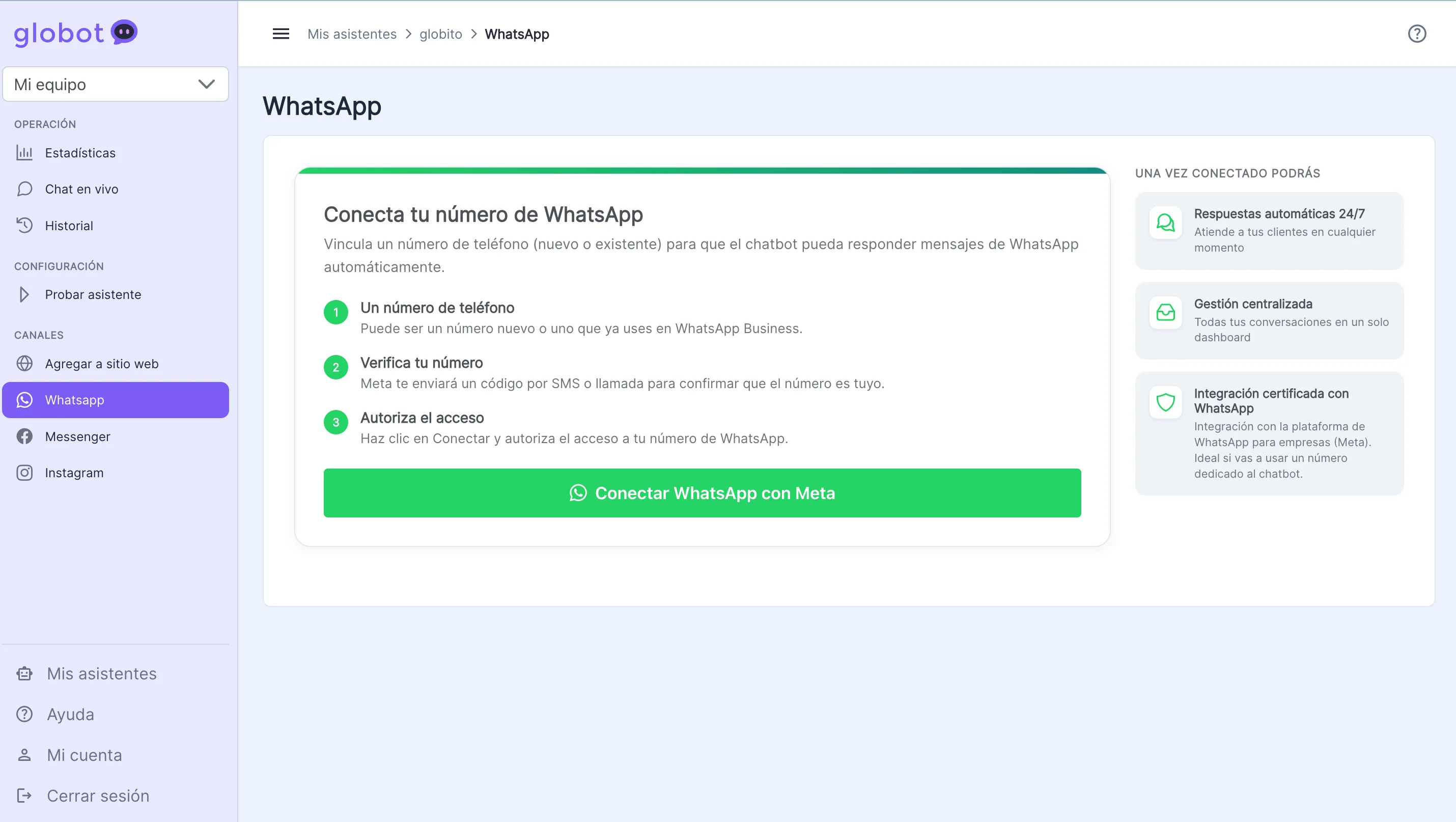 Conecta tu número de WhatsApp