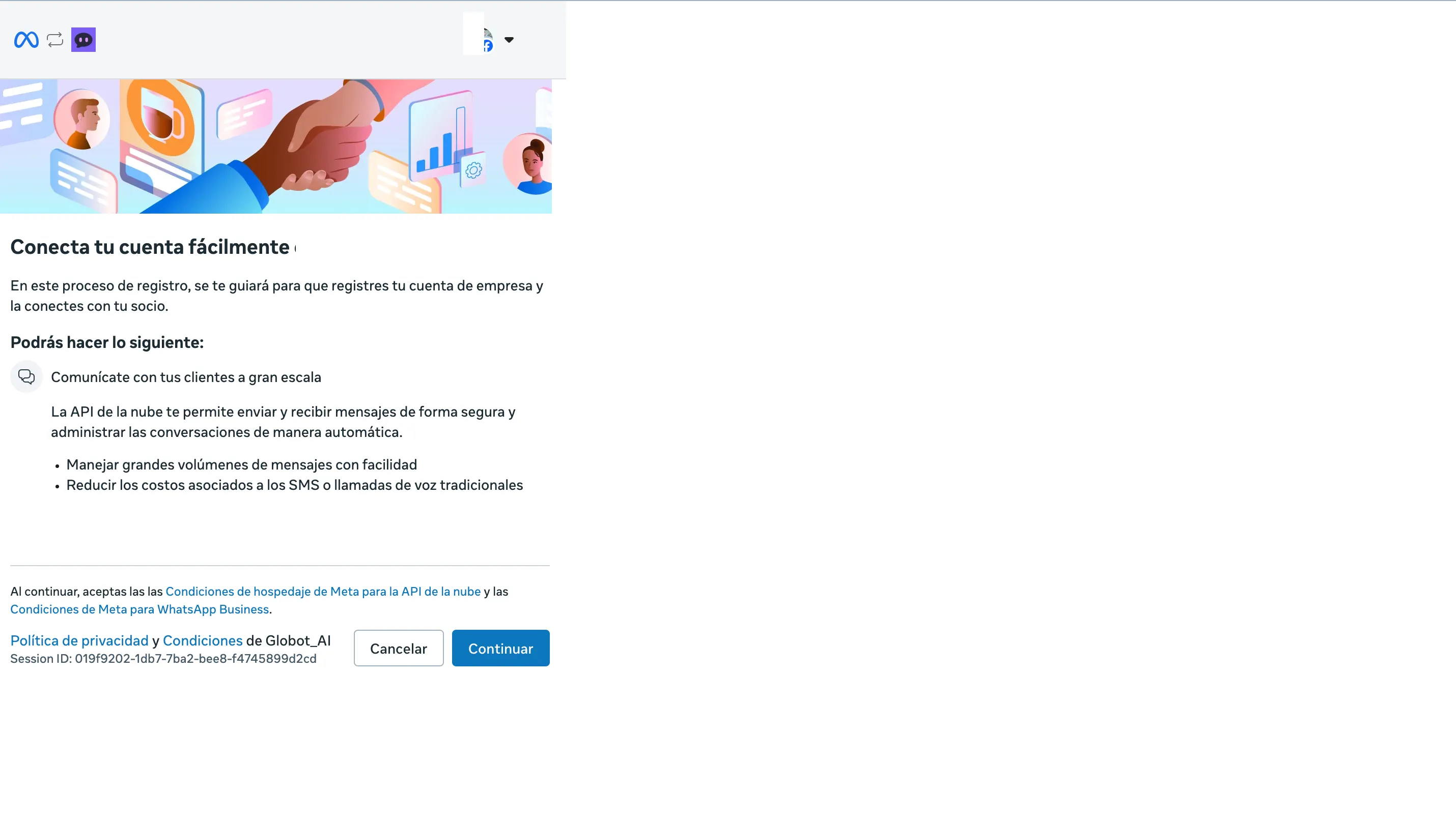 Ventana de Meta para conectar tu cuenta