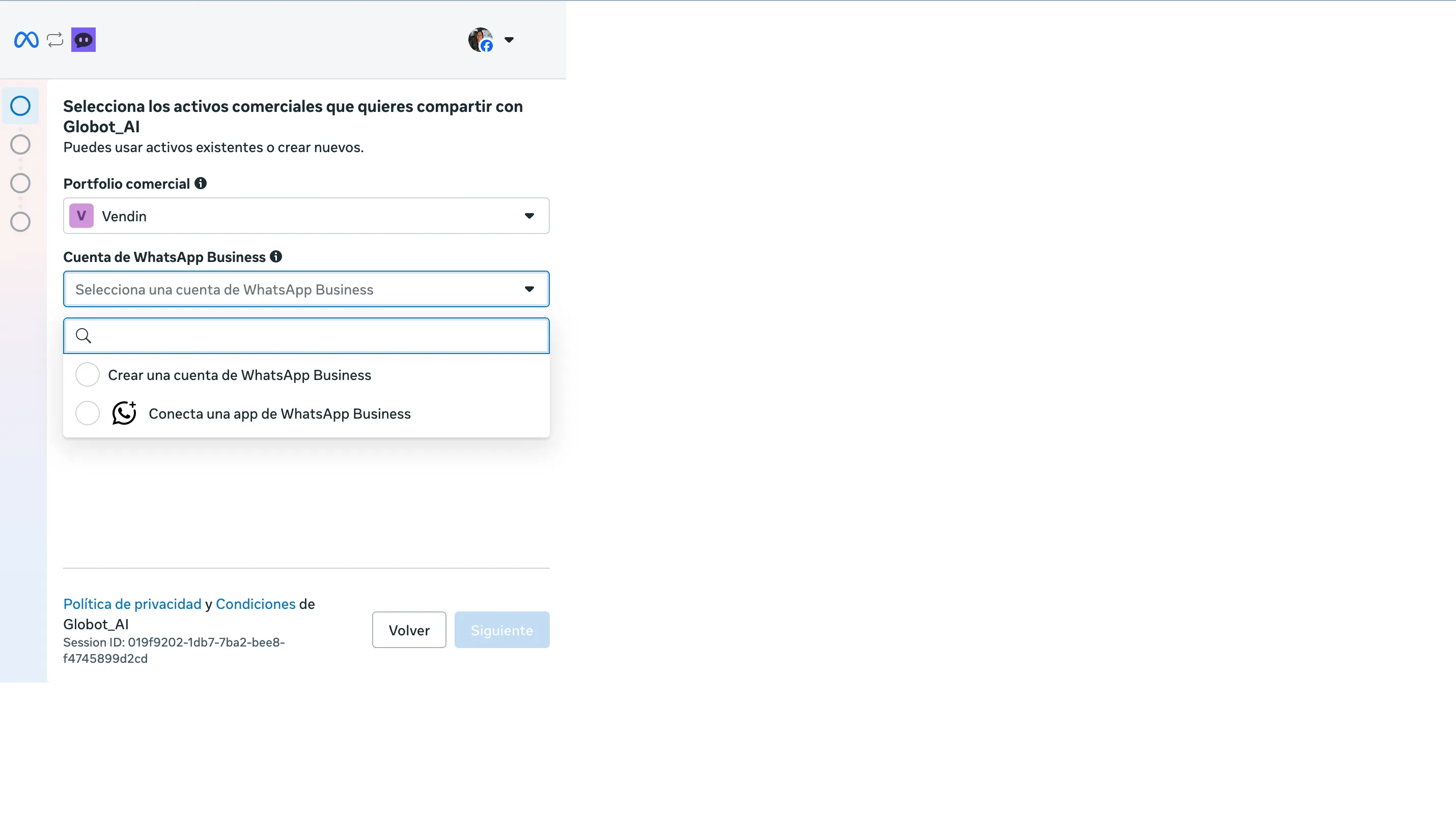 Selecciona tu cuenta de WhatsApp Business